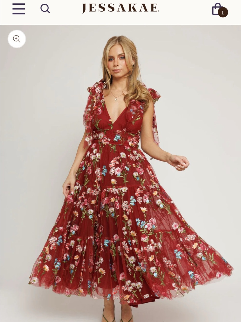 JessaKae Burgundy Floral Midi Dress